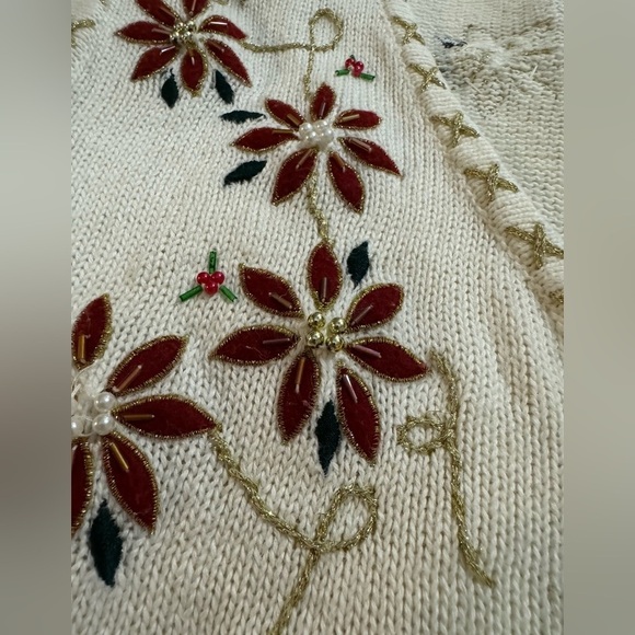 Vintage Ugly Christmas Sweater Vest Beaded Grandma Poinsettia Embroidered - Picture 14 of 15